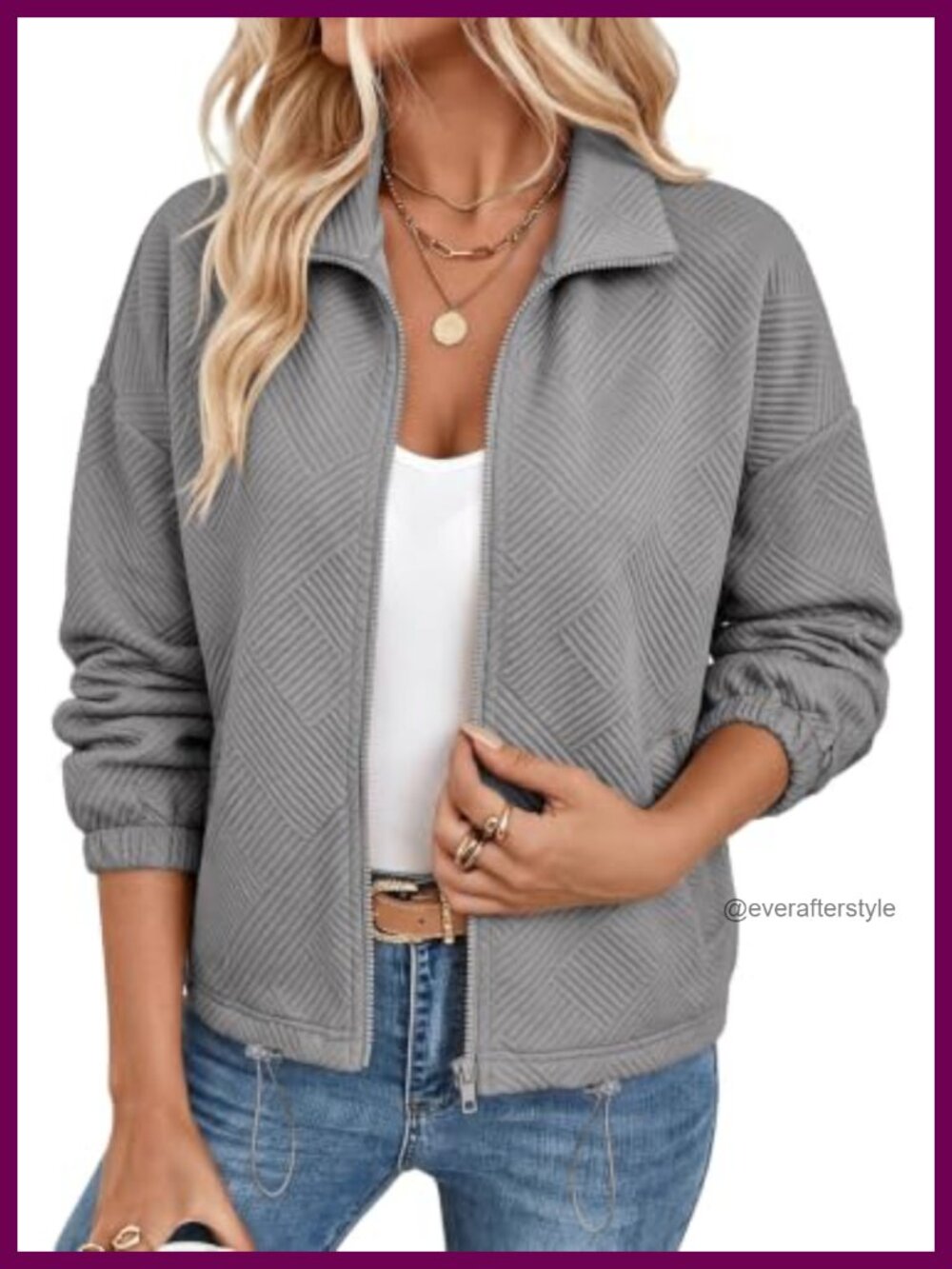 Women's Zip Up Textured Cropped Jacket with Pockets